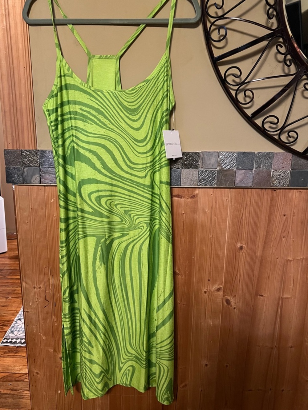Beyond Yoga Neon Green Swirl Tank Dress